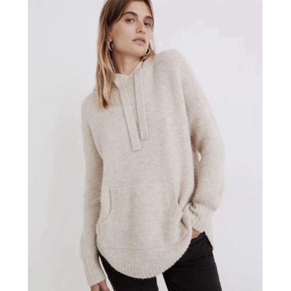 Madewell Women Wilmington Hoodie Sweater Sz M Beige Wool Blend Pullover